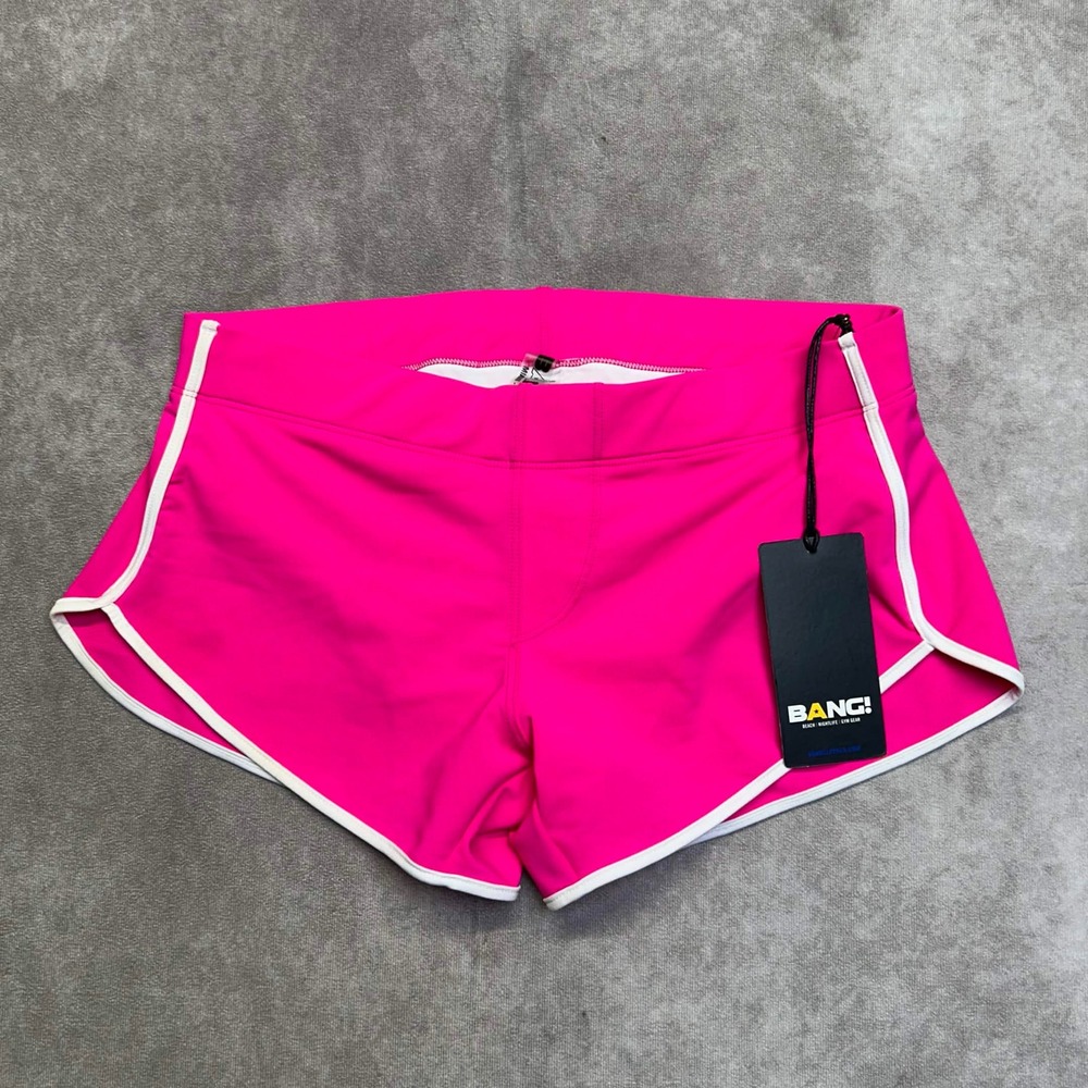 BANG! Mens Hot Pink Swim Shorts Trunks White Trim Small NWT